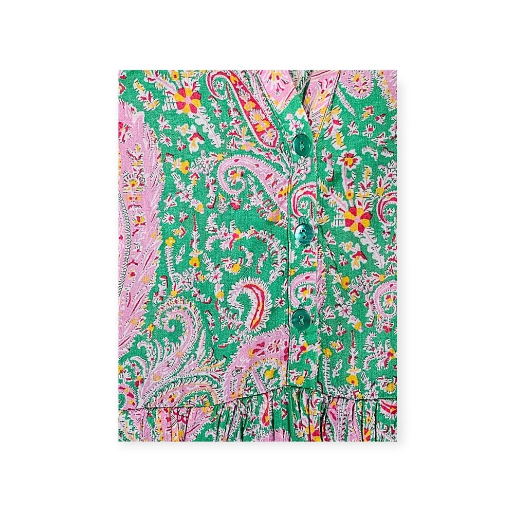 ba&sh Odeon Paisley Print Mini Dress Green Pink Cotton Size 2 - Picture 7 of 10
